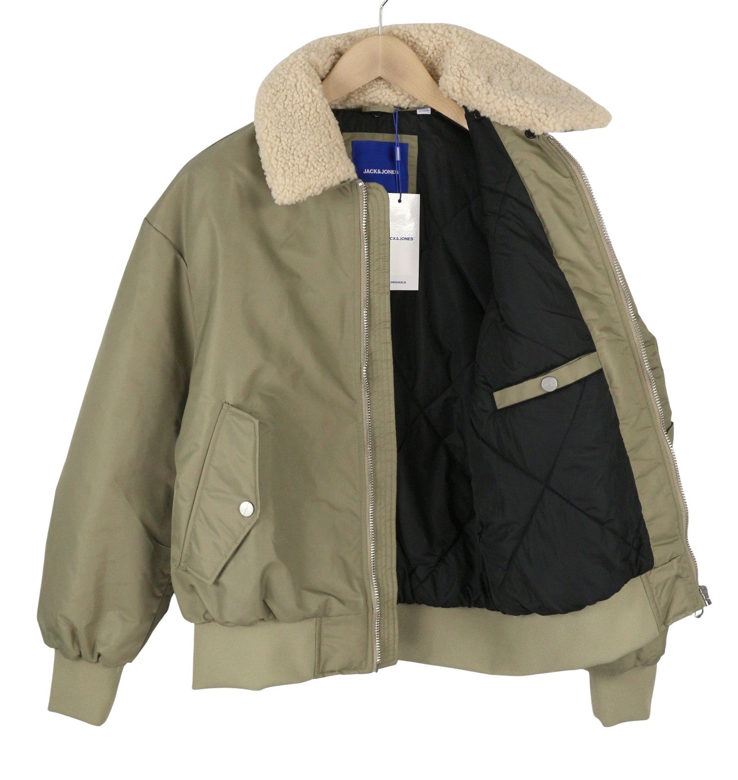 JACK & JONES Jorqueens Bomber Men Jacket XL Silver Sage Oversized Padded Zip