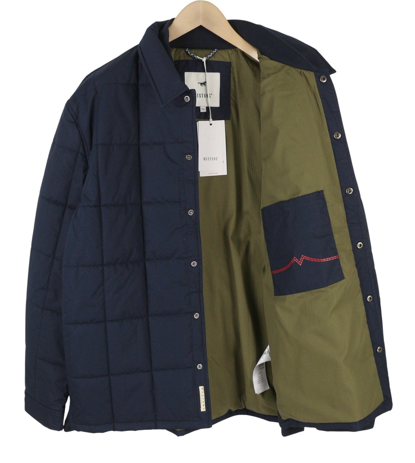 MUSTANG Daniel Quilted SJ Men Jacket 2XL Dark Blue Quilted Spread Neck Snaps