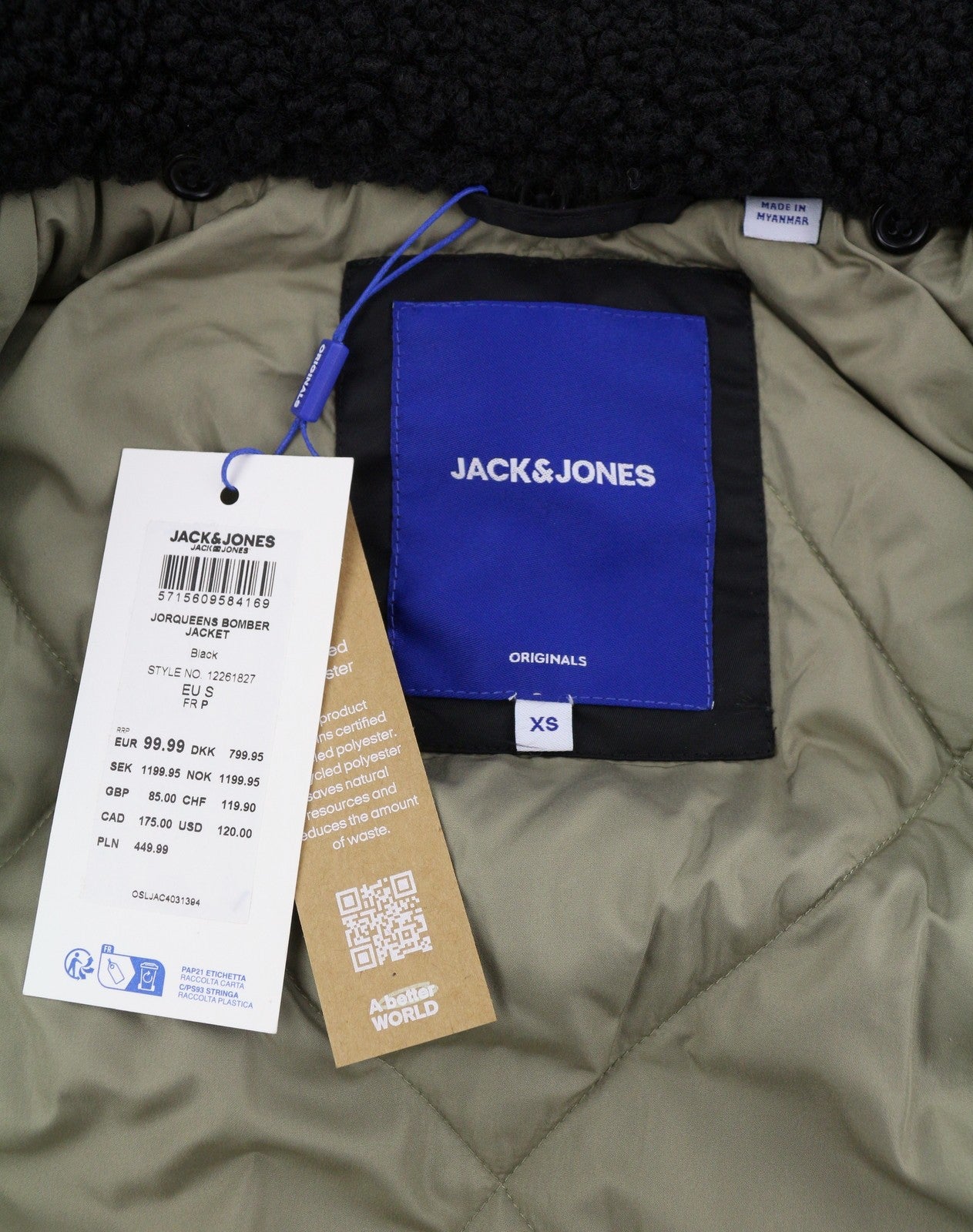 JACK & JONES Jorqueens Bomber Men Jacket XS Black Oversized Padded Full Zip