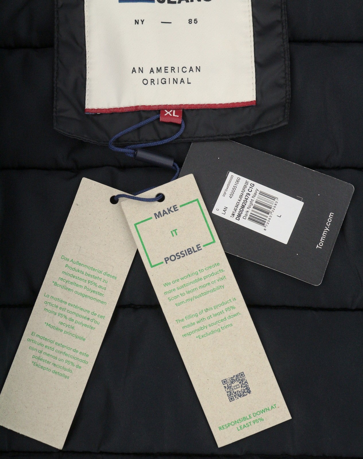 TOMMY HILFIGER Flag Back Alaska Puffer Men Jacket XL Dark Navy Padded RRP279