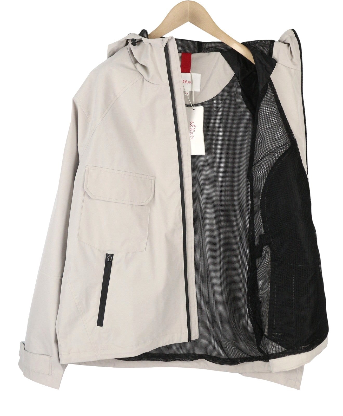 S.OLIVER Men Jacket 2XL Light Grey Mesh Lined Hooded Full Zip Lightweight