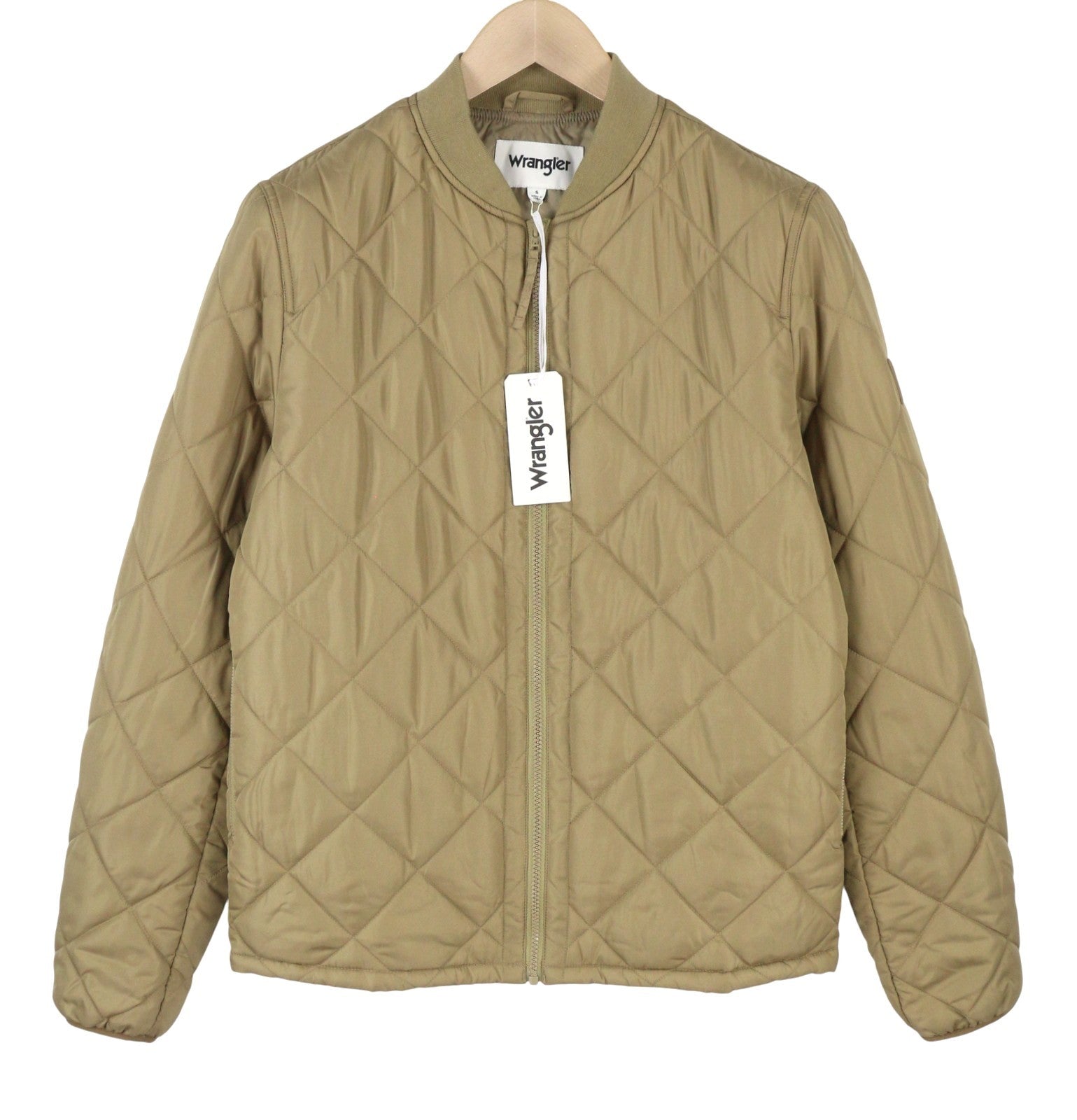 WRANGLER Men Jacket S Beige Quilted Padded Full Zip Lined Bomber
