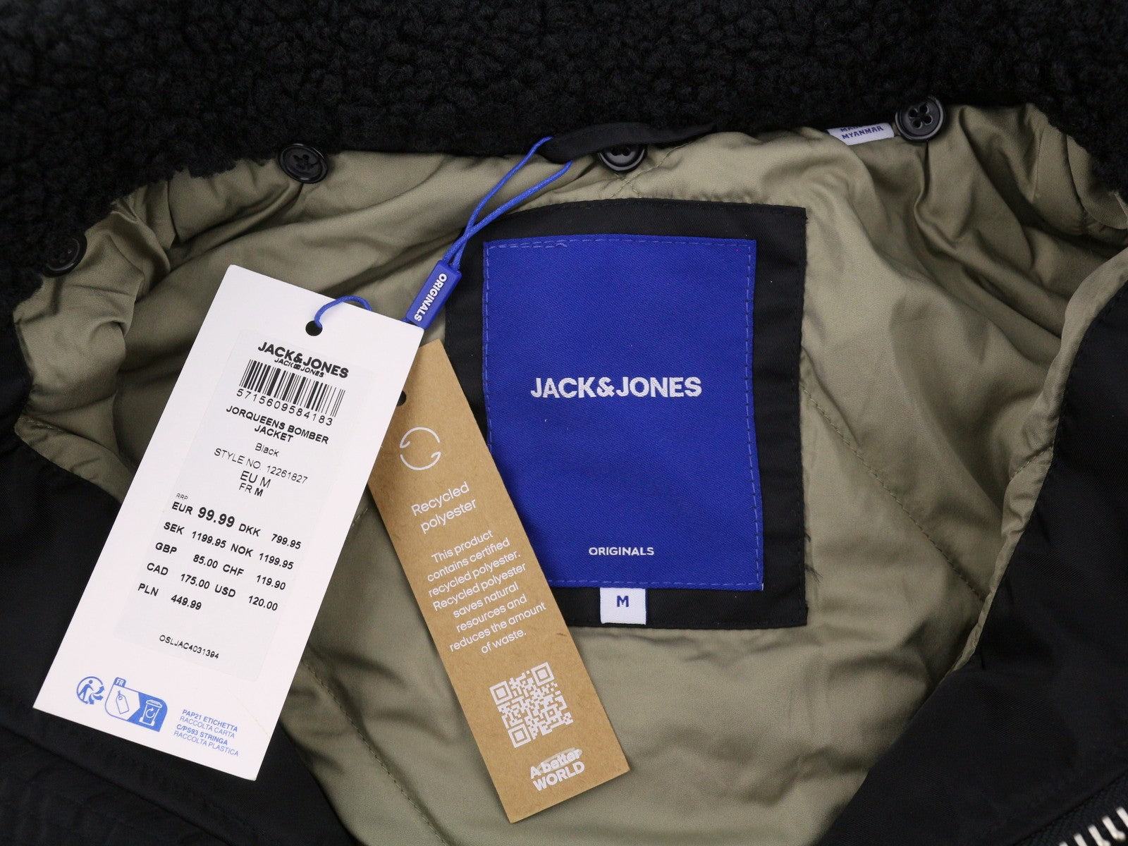 JACK & JONES Jorqueens Bomber Men Jacket M Black Oversized Padded Full Zip