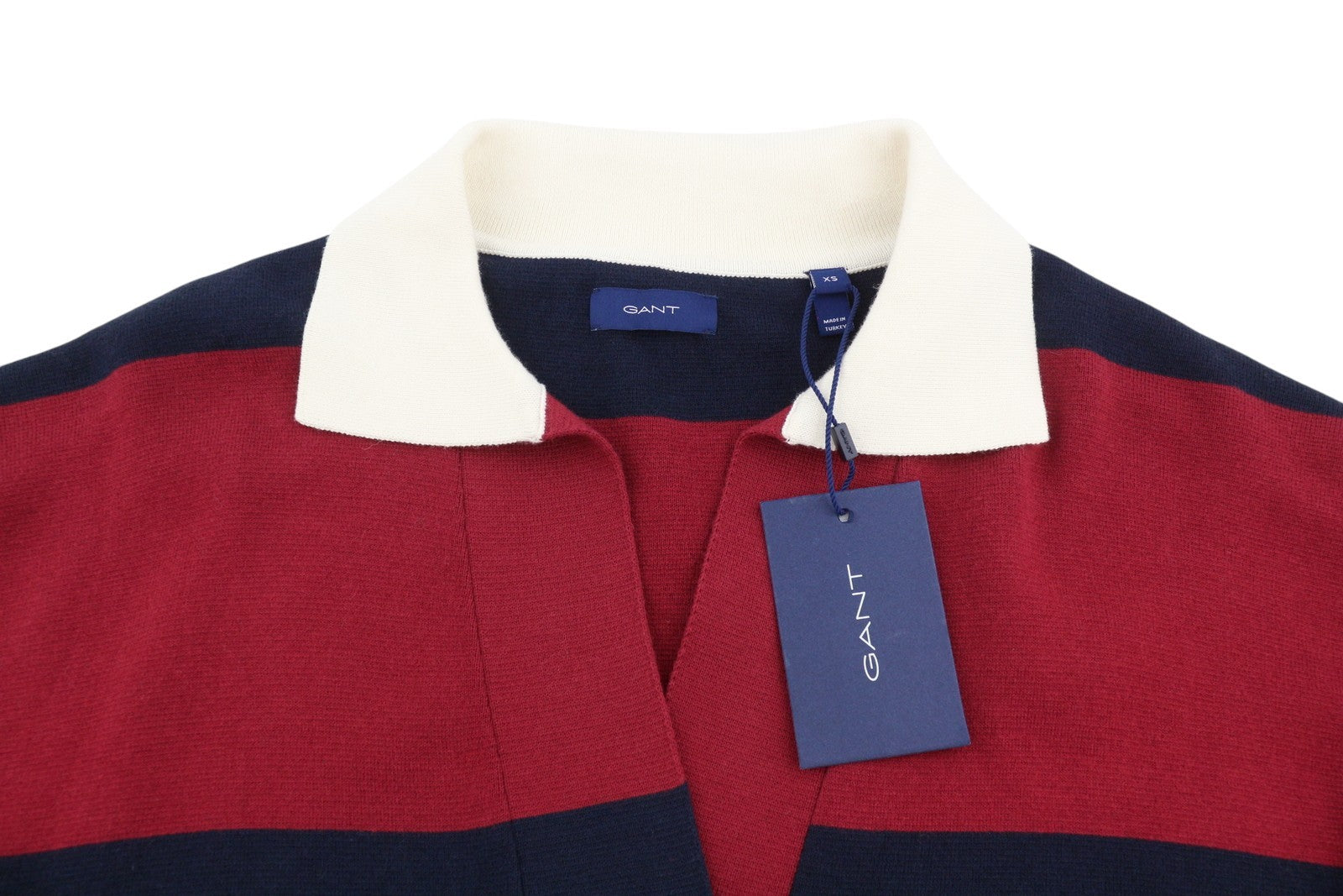 GANT Women Jumper XS Red Wool Blend Knit Striped V-Neck Oversized Pullover