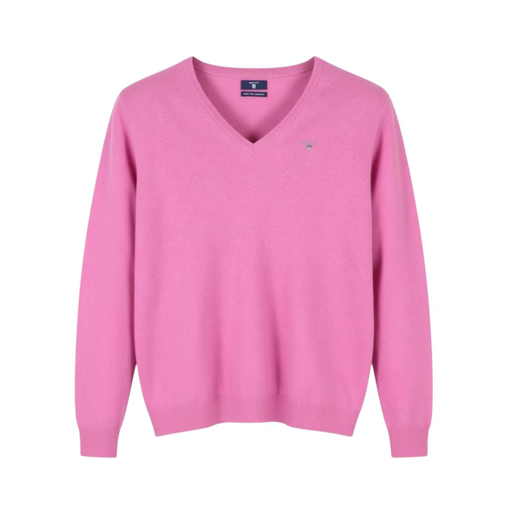 GANT Extrafine Lambswool V-Neck Women Jumper L Light Fuchsia Knit Pullover