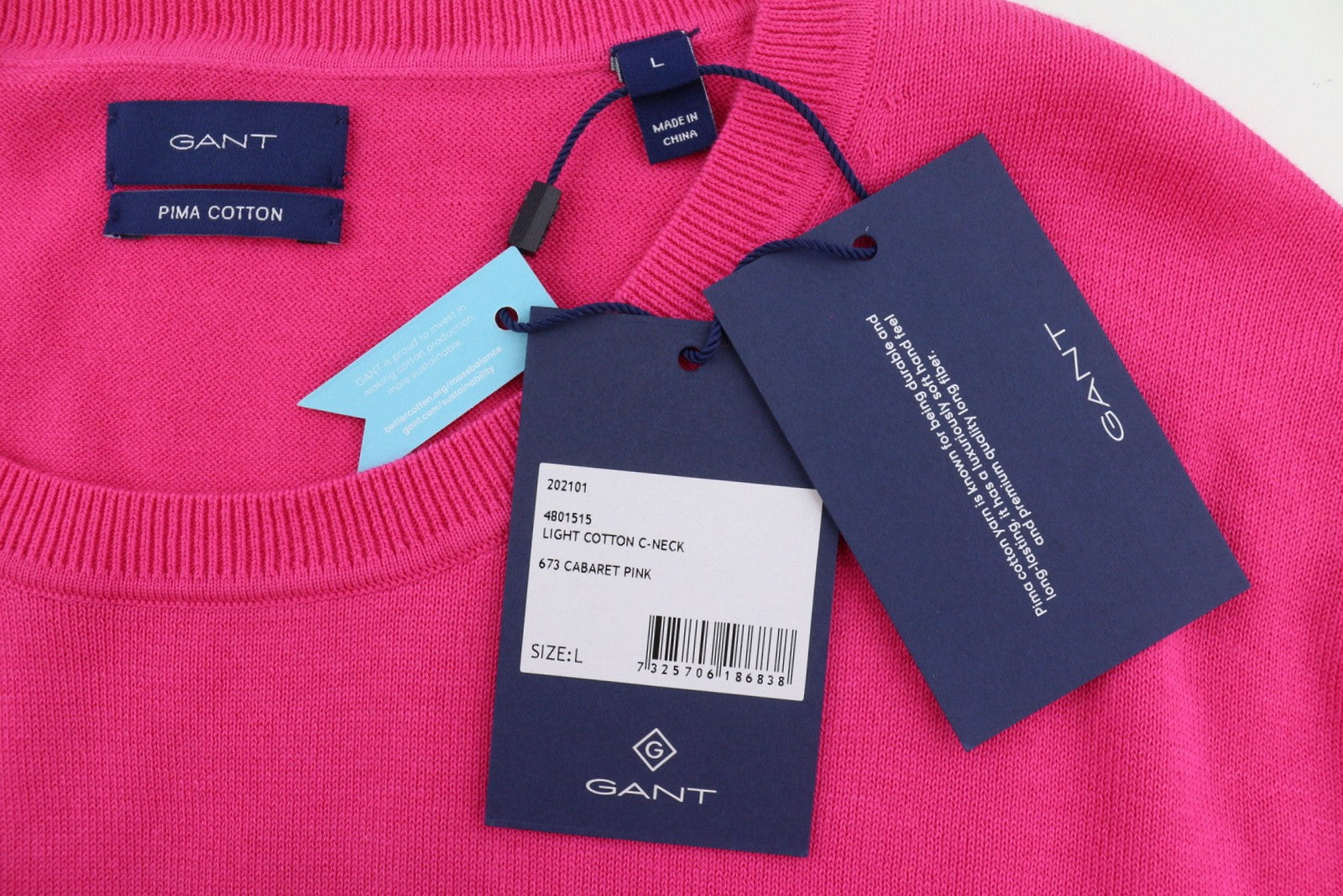 GANT Light Cotton C-Neck Women Jumper L Cabaret Pink Pima Cotton Knit Pullover