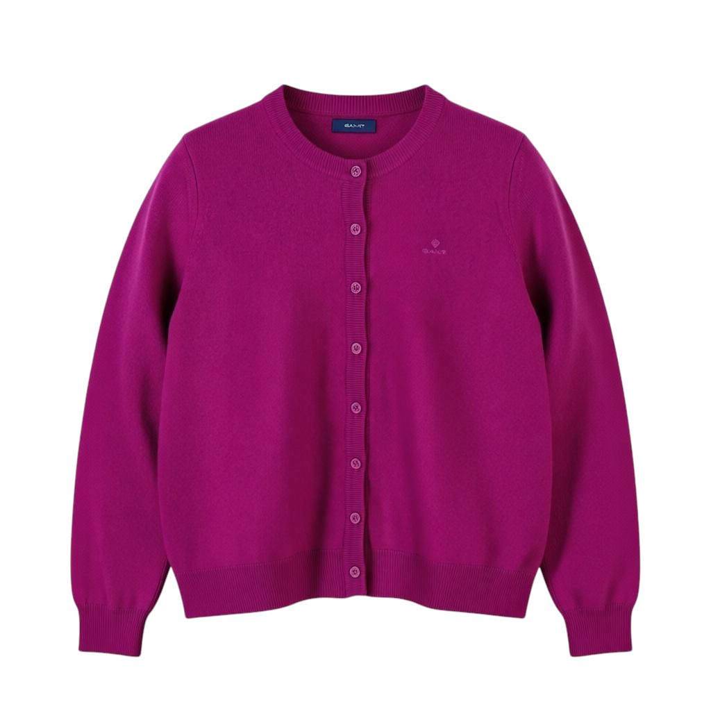 GANT Superfine Lambswool Crew Cardigan Women Jumper S Orchid Purple Tight-Knit