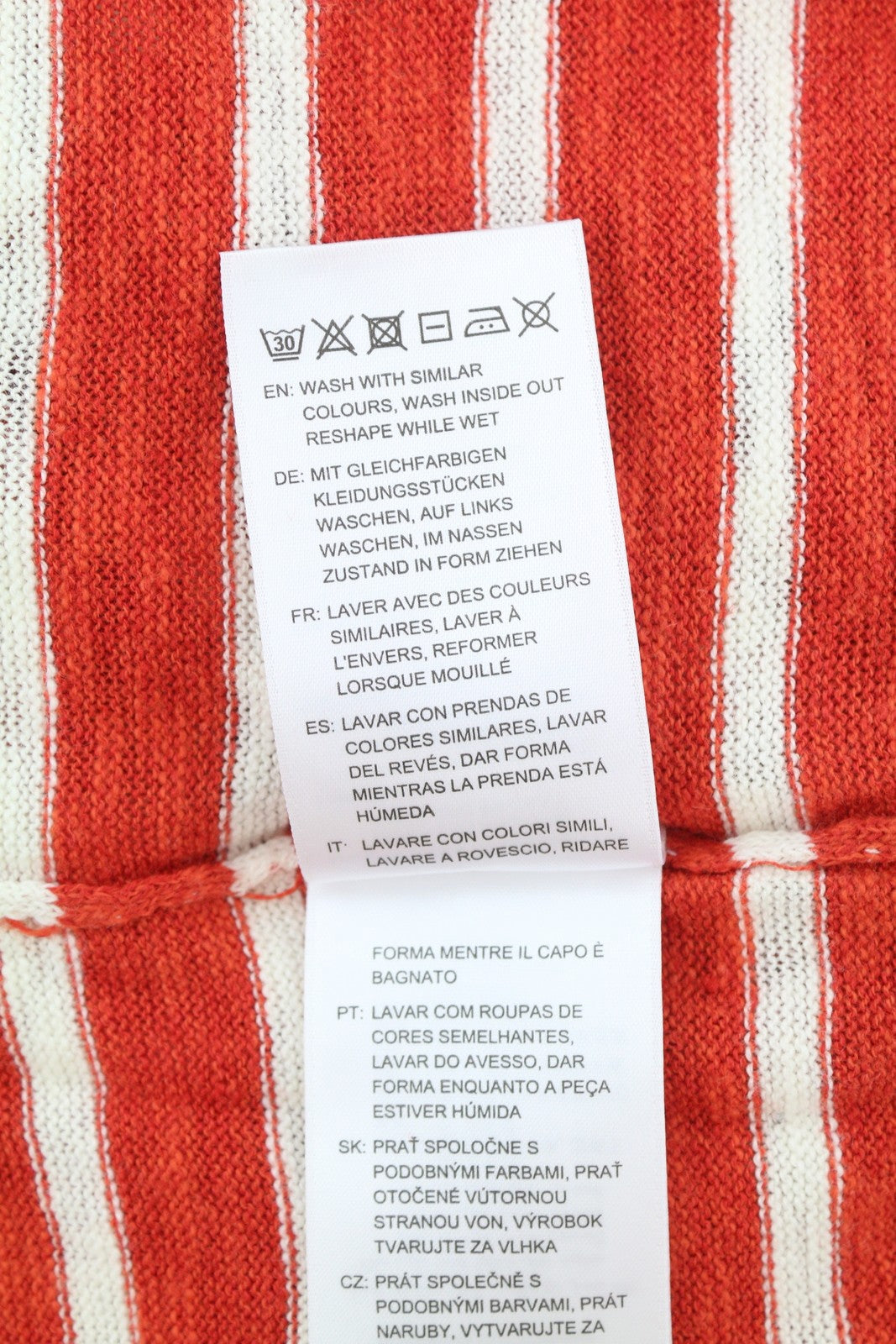 GANT Breton Stripe Crew Women Jumper XS Blood Orange Linen Blend Pullover