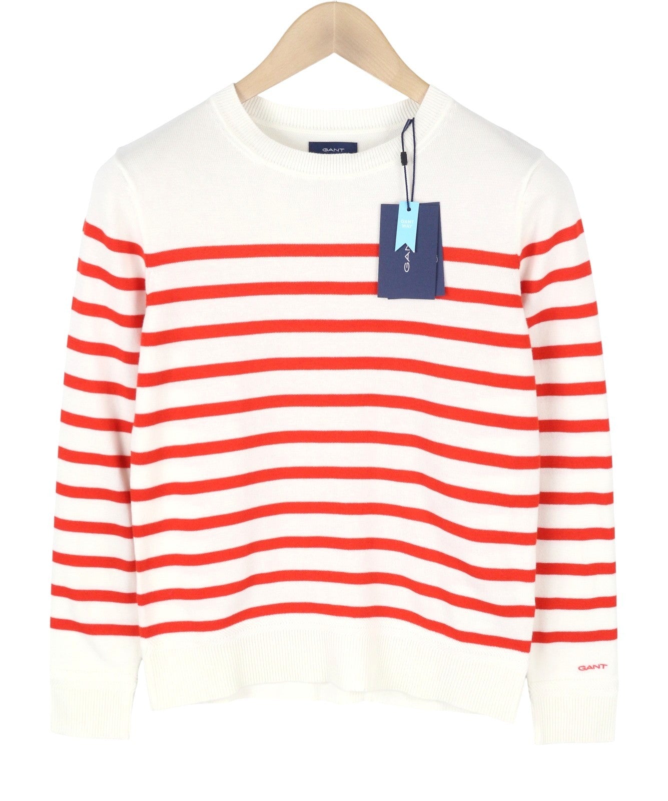 GANT Breton Classic Stripe C-Neck Women Jumper XS White Tight-Knit Pullover