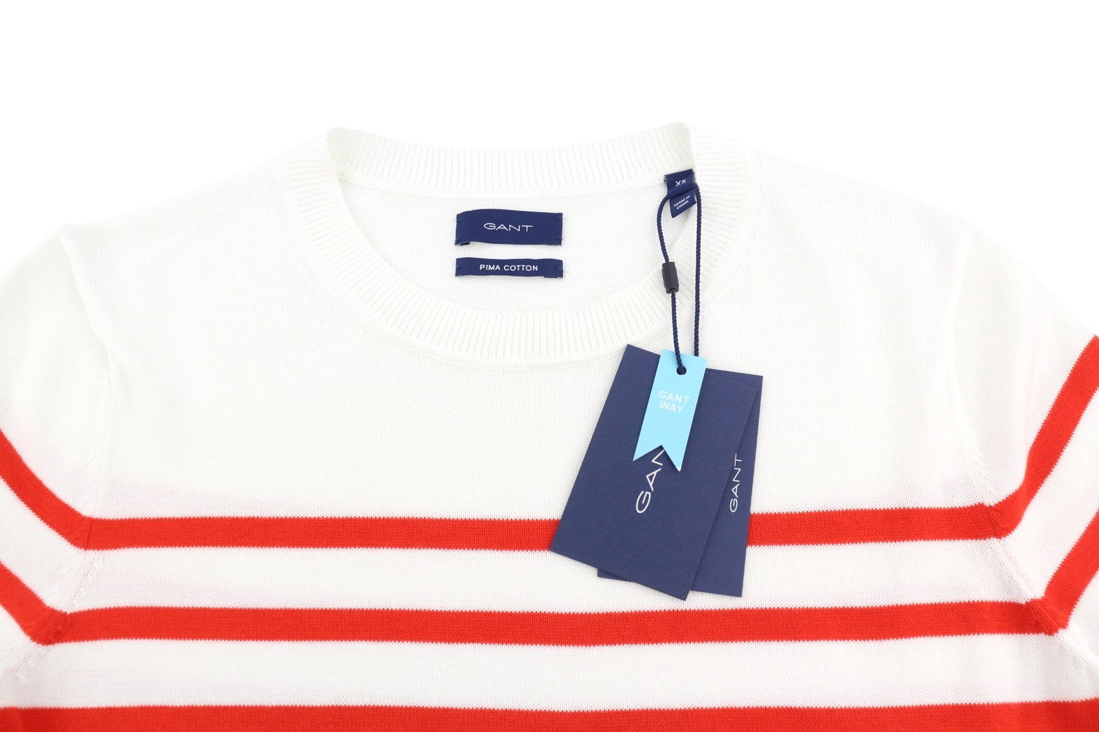 GANT Breton Classic Stripe C-Neck Women Jumper XS White Tight-Knit Pullover