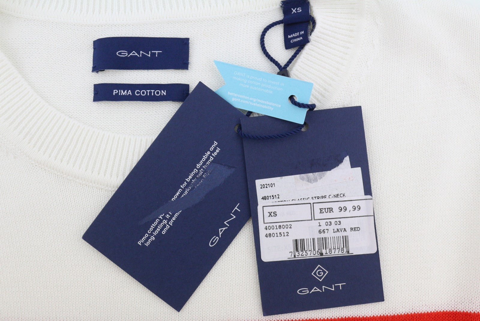 GANT Breton Classic Stripe C-Neck Women Jumper XS White Tight-Knit Pullover