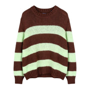 GANT Mohair Striped C-Neck Women Jumper XL Cocoa Bean Wool Blend Knit Pullover