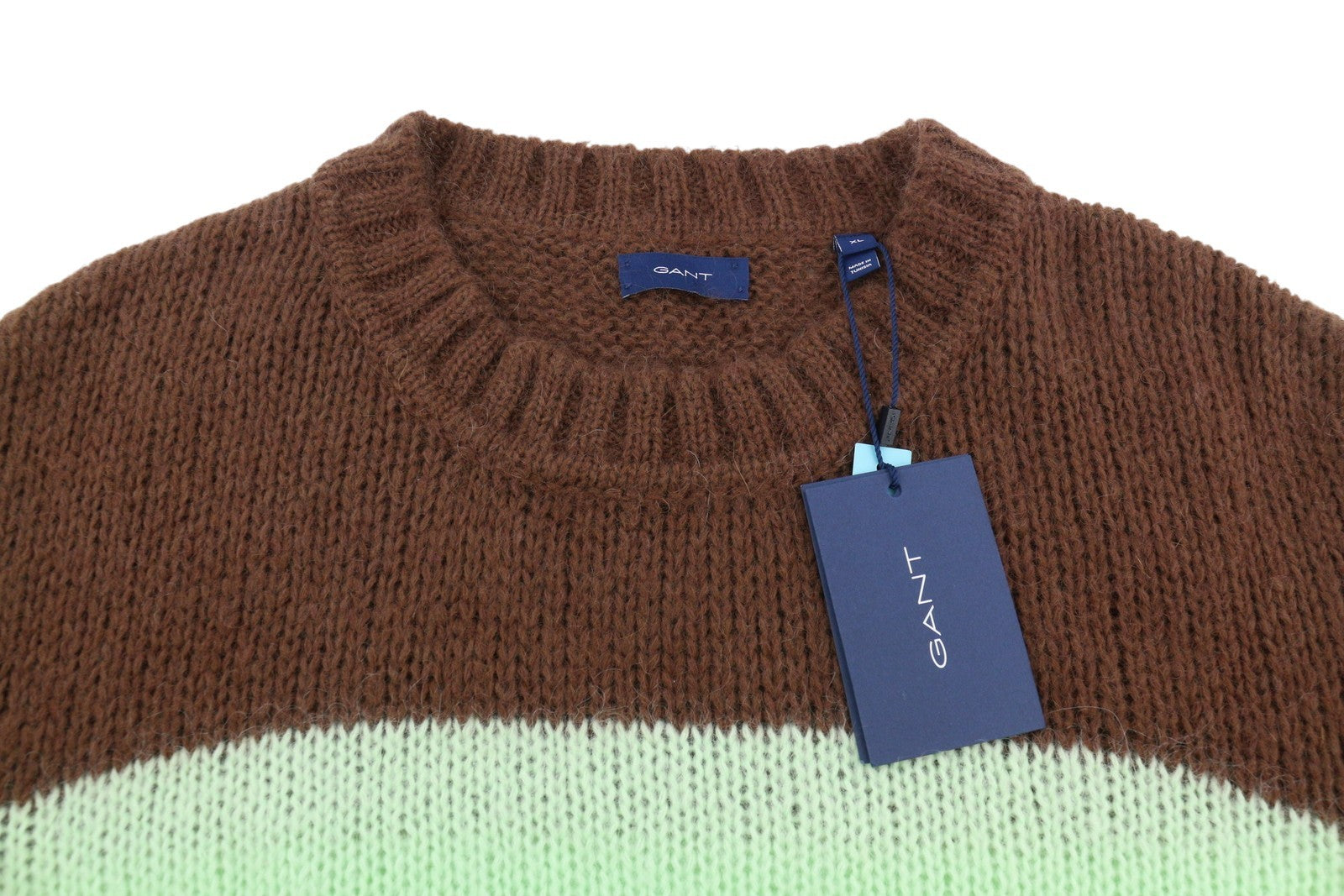 GANT Mohair Striped C-Neck Women Jumper XL Cocoa Bean Wool Blend Knit Pullover