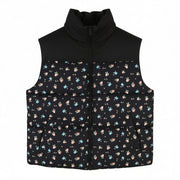 VILA Maja High Neck Women Waistcoat EU42 Black Floral Print Quilted Padded Vest