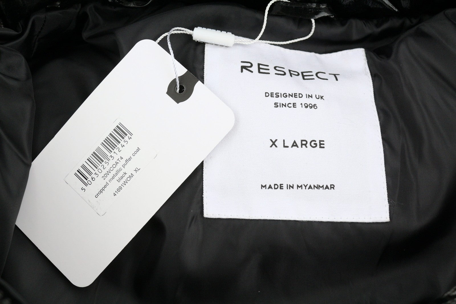 RESPECT Cropped Metallic Puffer Women Jacket XL Black Quilted Hooded RRP99