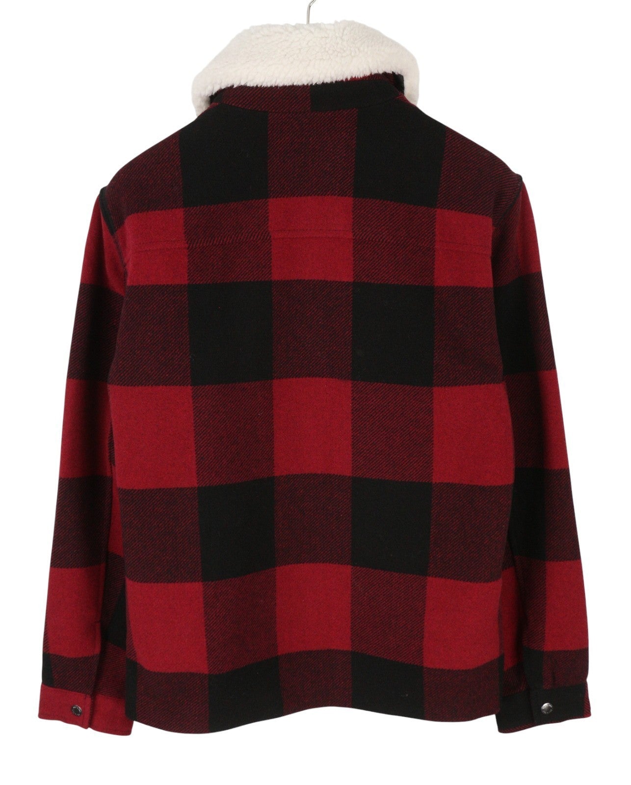 ONLY & SONS Ron Check Men Coat S Red Wool Blend Plaid Sherpa Neck Full Zip