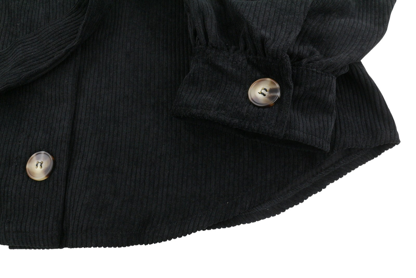 VILA Heart Tie Belt Women Jacket EU44 Black Corduroy Button-Up Spread Overshirt