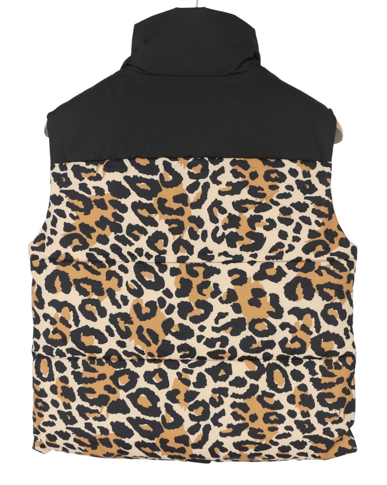 VILA Maja High Neck Women Waistcoat EU44 Black Leopard Print Quilted Padded