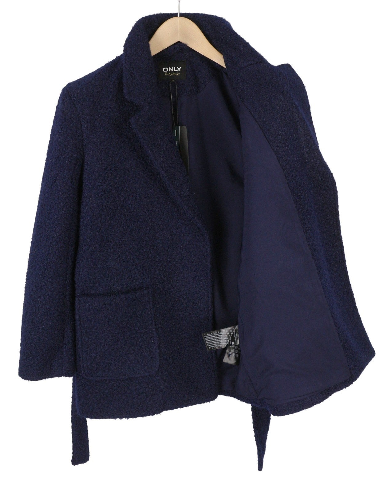 ONLY Dana Fame Wrap Women Coat XS Evening Blue Notch Lapel Belted Snap Buttons
