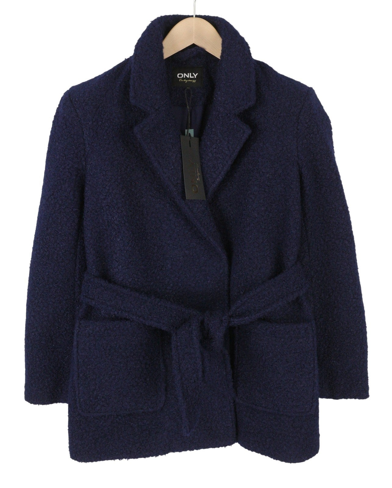 ONLY Dana Fame Wrap Women Coat XS Evening Blue Notch Lapel Belted Snap Buttons