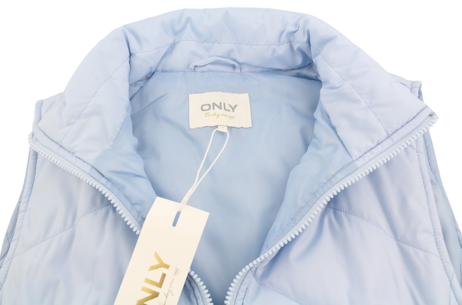 ONLY Nicole Quilt Women Waistcoat S Light Blue Padded High Neck Full Zip Vest