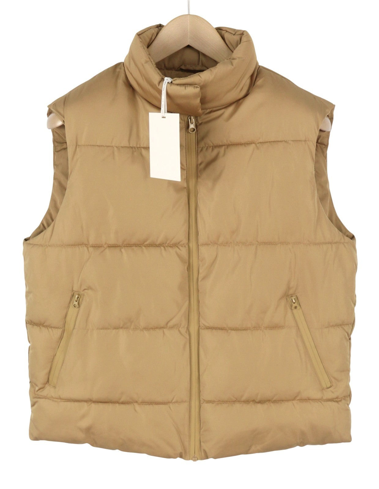 YAS Roberta Padded Women Waistcoat M Brown Quilted High Neck Full Zip Vest