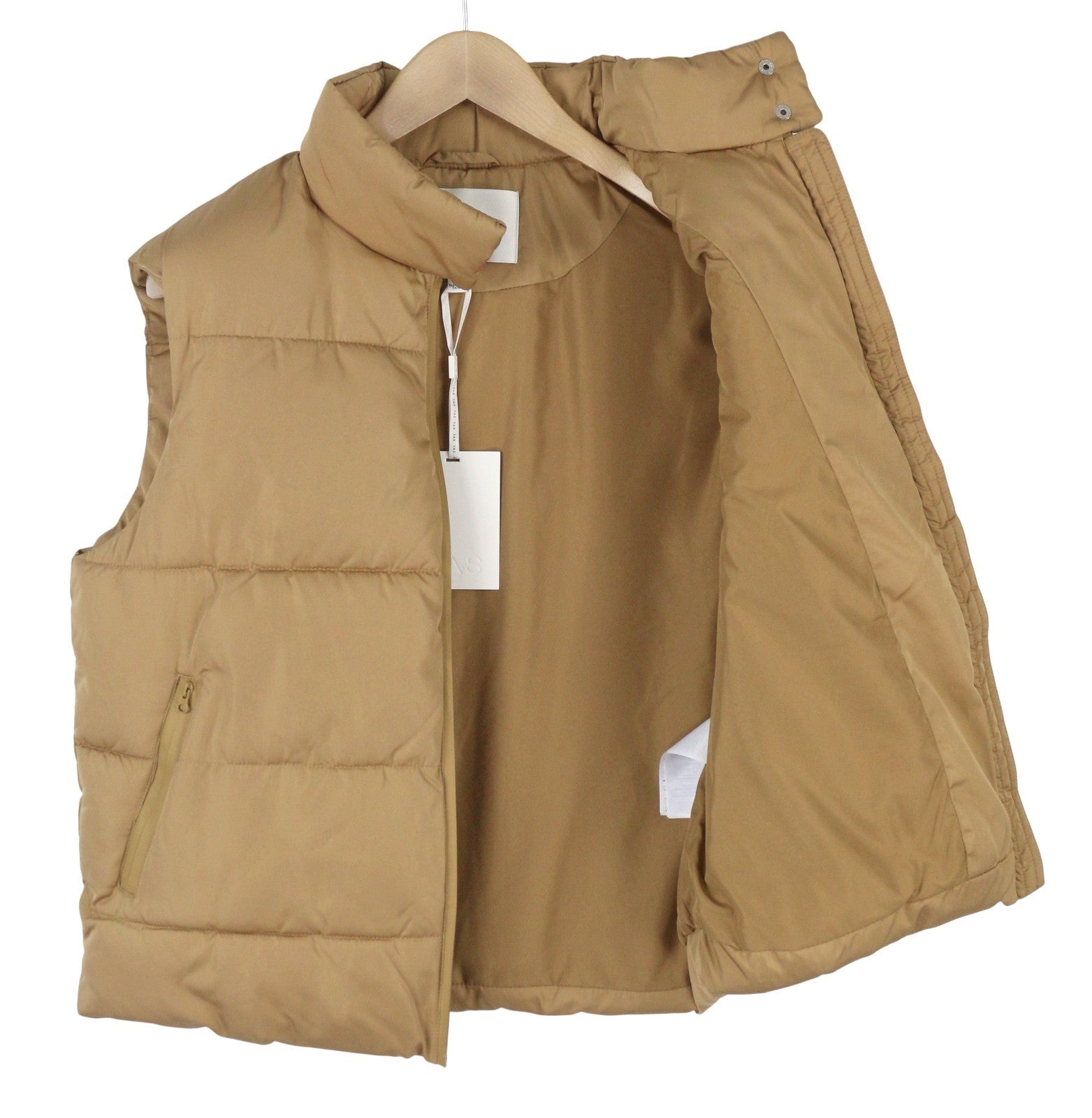 YAS Roberta Padded Women Waistcoat M Brown Quilted High Neck Full Zip Vest