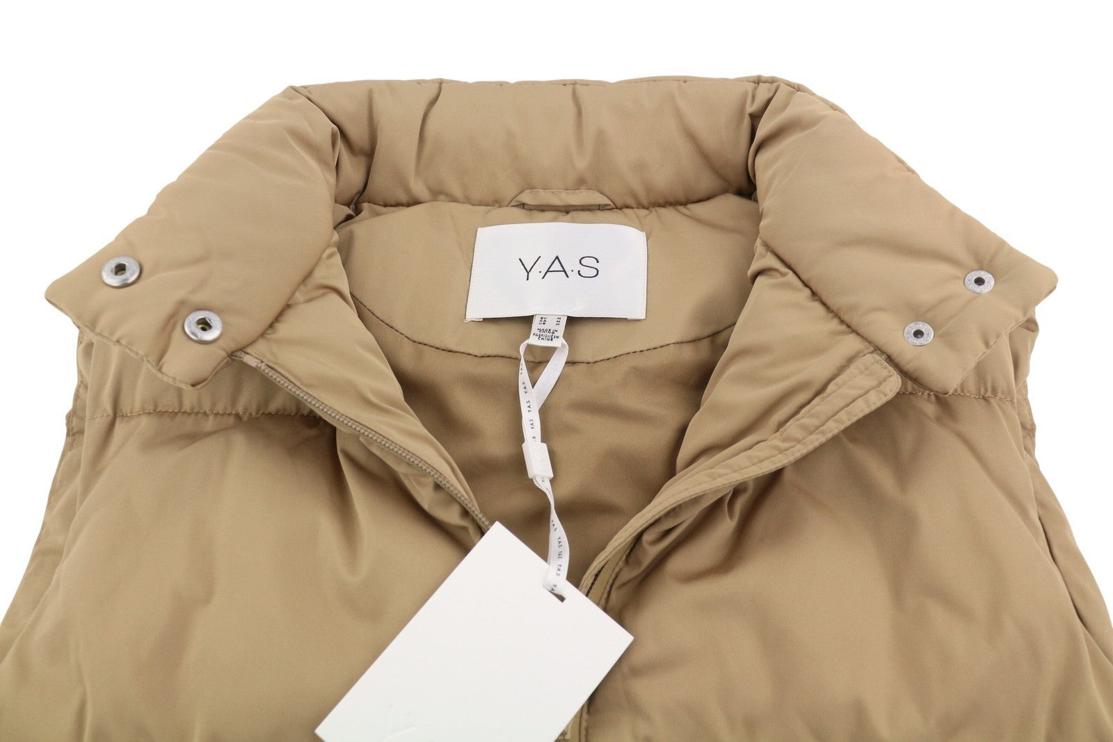 YAS Roberta Padded Women Waistcoat M Brown Quilted High Neck Full Zip Vest