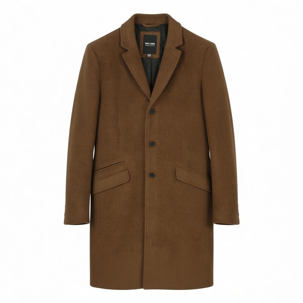 ONLY & SONS Justin Wool Men Coat M Brown Melange Button-Up Notch Mid-Length