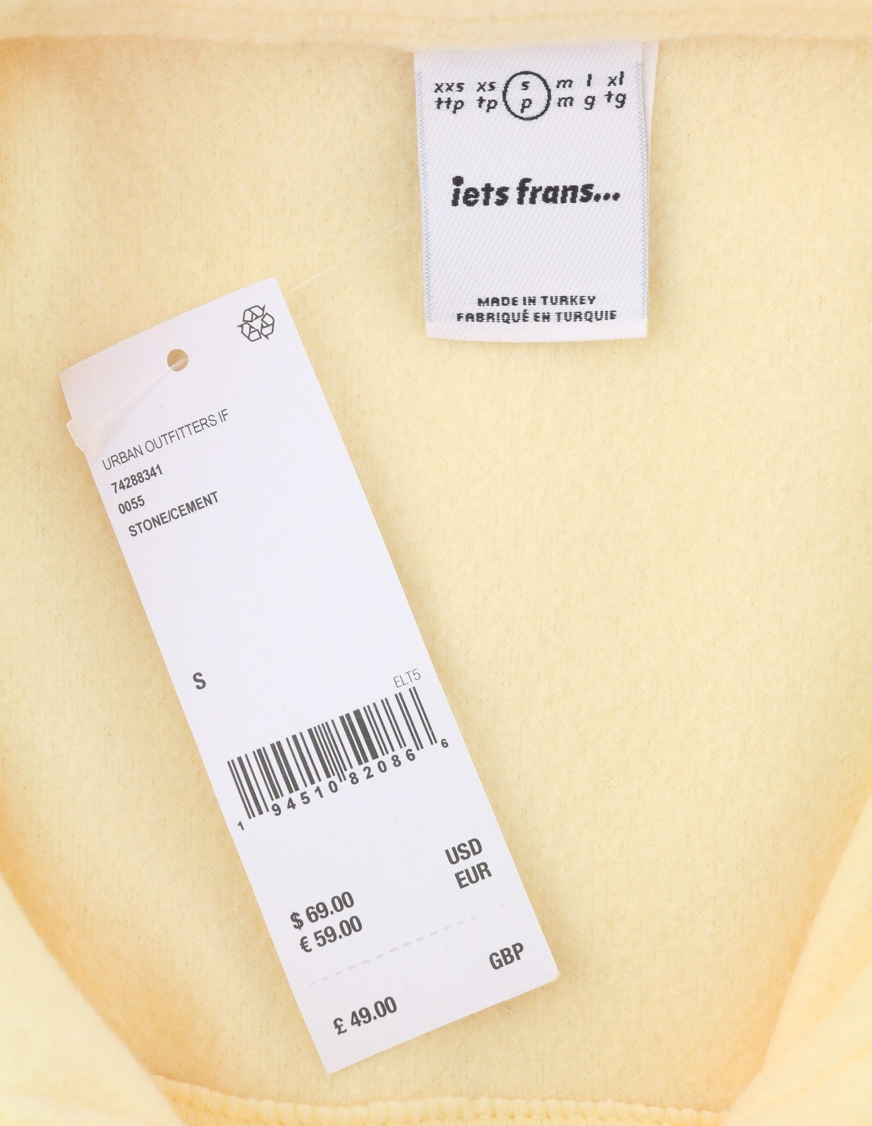 URBAN Iets Frans Women Jacket S Light Yellow Fleece Unlined Button-Up Overshirt