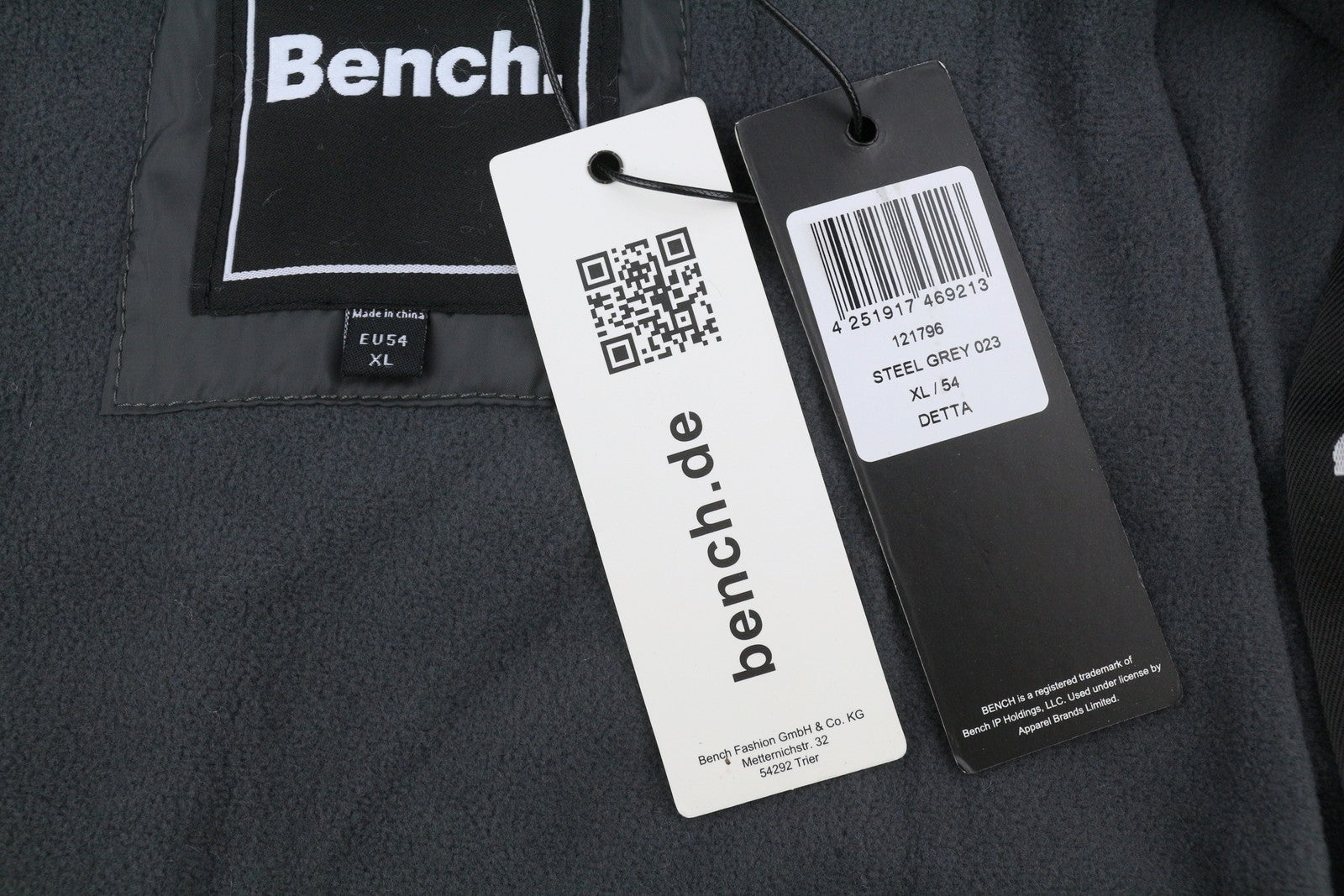 BENCH Detta Men Jacket XL Grey Padded Quilted Removable Hood Full Zip Sherpa