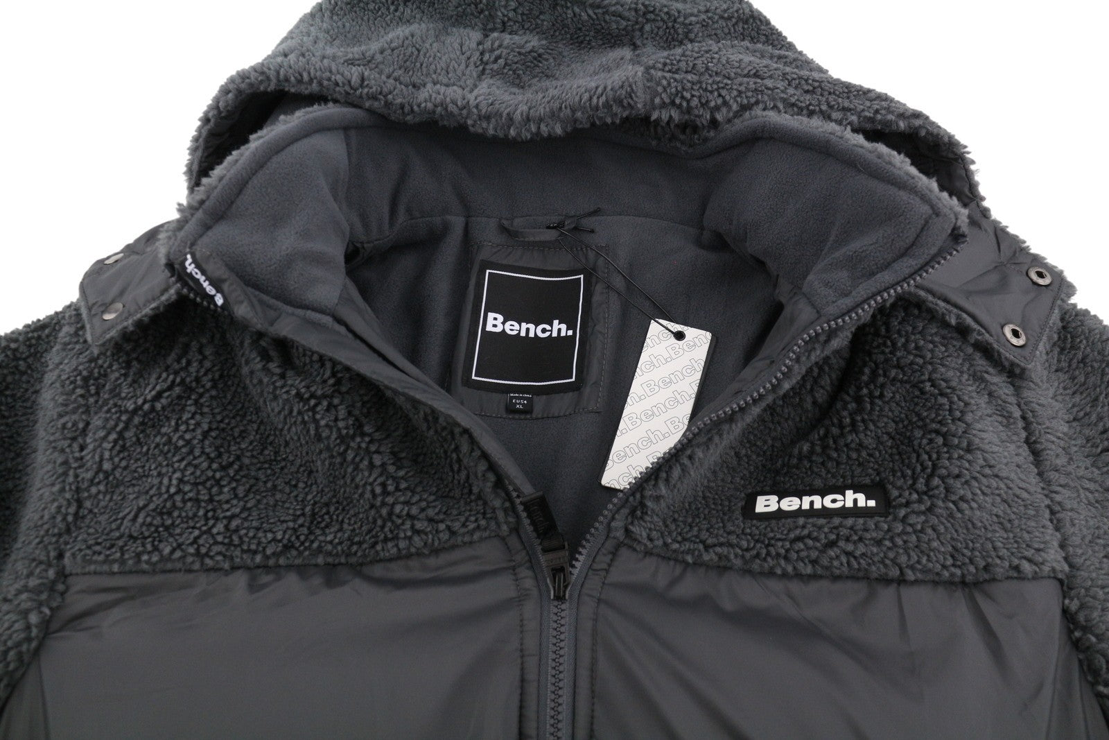 BENCH Detta Men Jacket XL Grey Padded Quilted Removable Hood Full Zip Sherpa