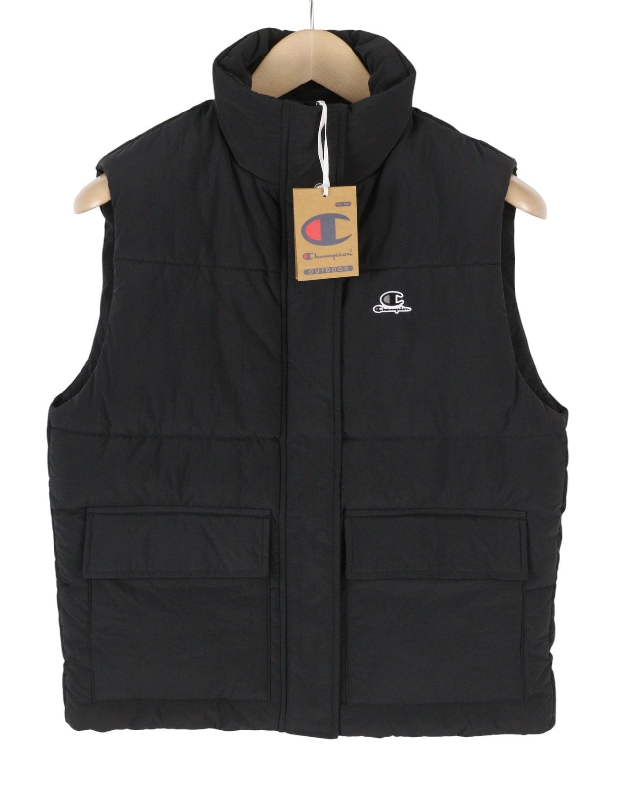 CHAMPION Women Waistcoat XS Black Tech Fill Padded Quilted High Neck Zipper