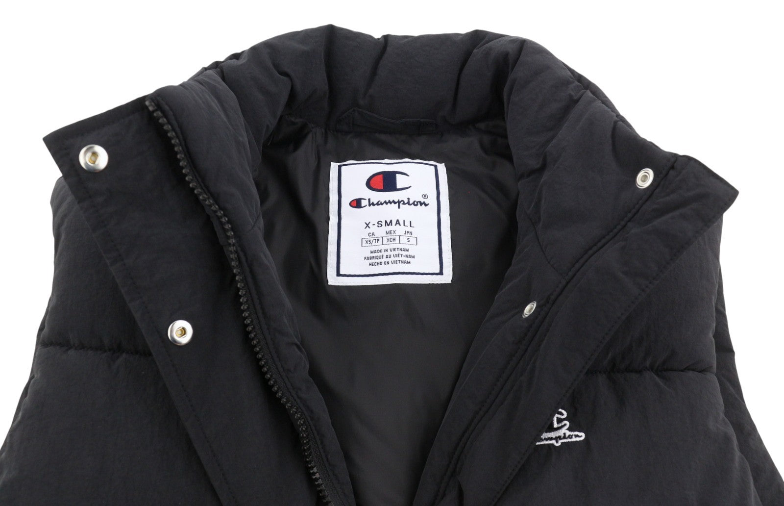 CHAMPION Women Waistcoat XS Black Tech Fill Padded Quilted High Neck Zipper