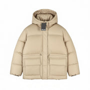 PIECES Louie Short Puffer Women Jacket S Silver Mink Padded Quilted Hooded Zip