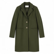 VILA Jully Women Coat EU36 Green Notch Lapel Button-Up Lined Mid-Length