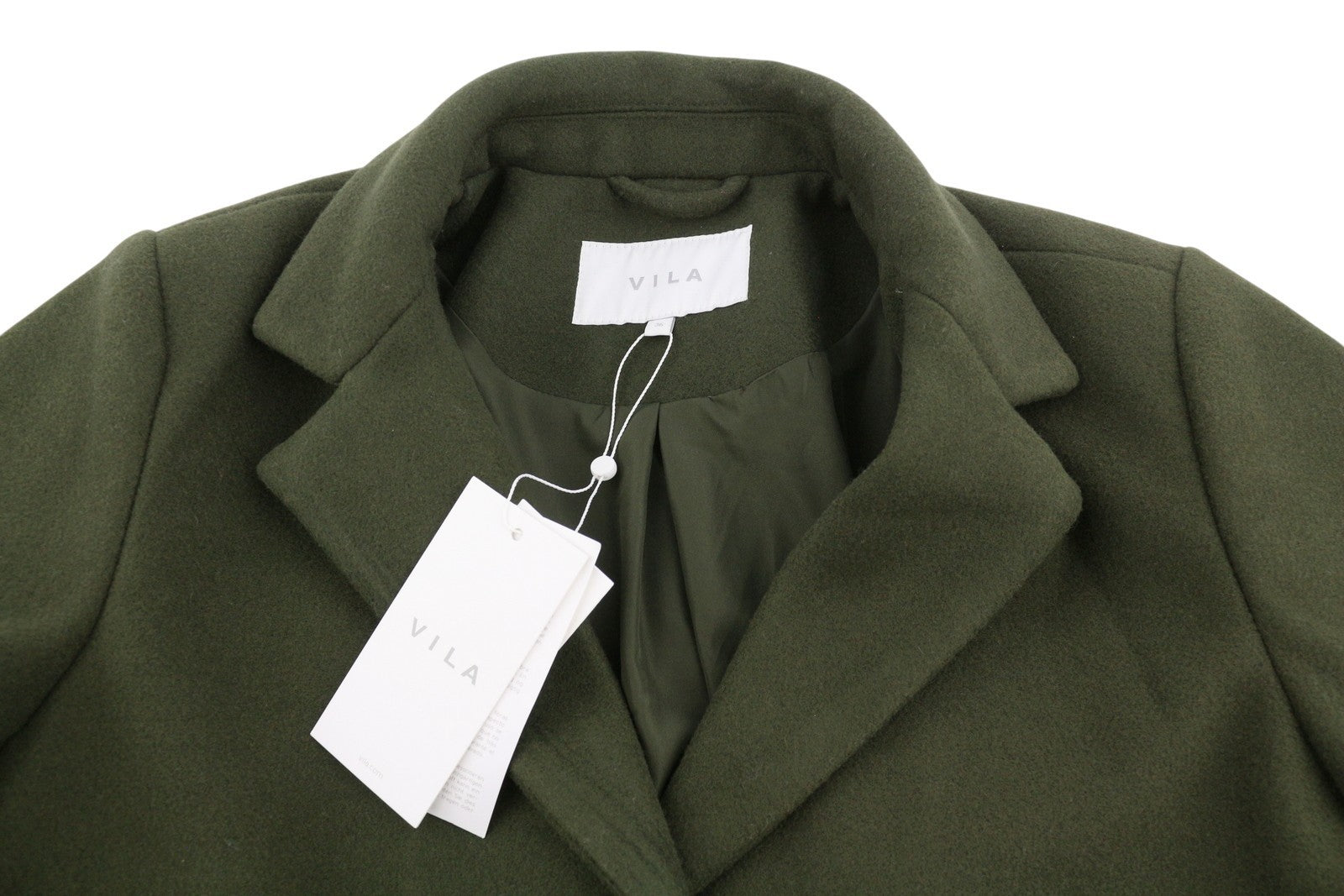 VILA Jully Women Coat EU36 Green Notch Lapel Button-Up Lined Mid-Length