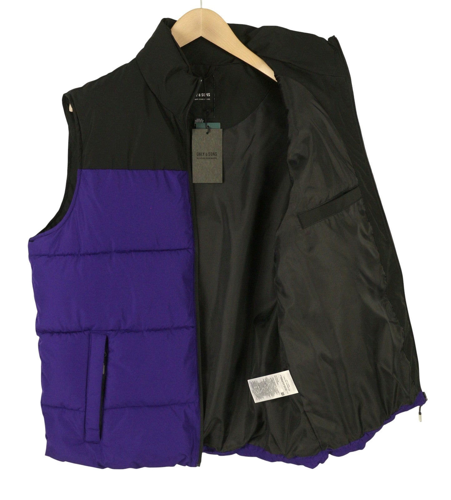 ONLY & SONS Mario Life Puffer Men Waistcoat M Violet Padded Quilted High Neck