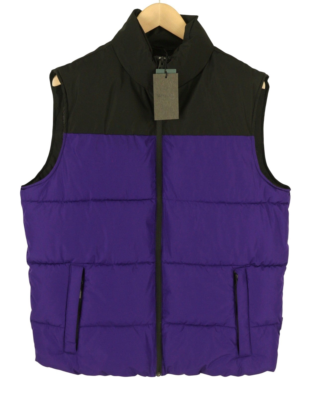 ONLY & SONS Mario Life Puffer Men Waistcoat M Violet Padded Quilted High Neck