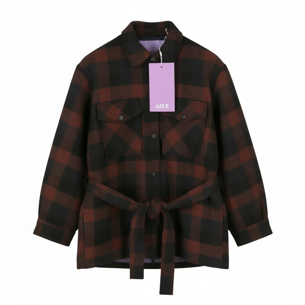 JJXX Jack&Jones Blanca Overshirt Women Coat S Black Snap Buttons Wool Belted