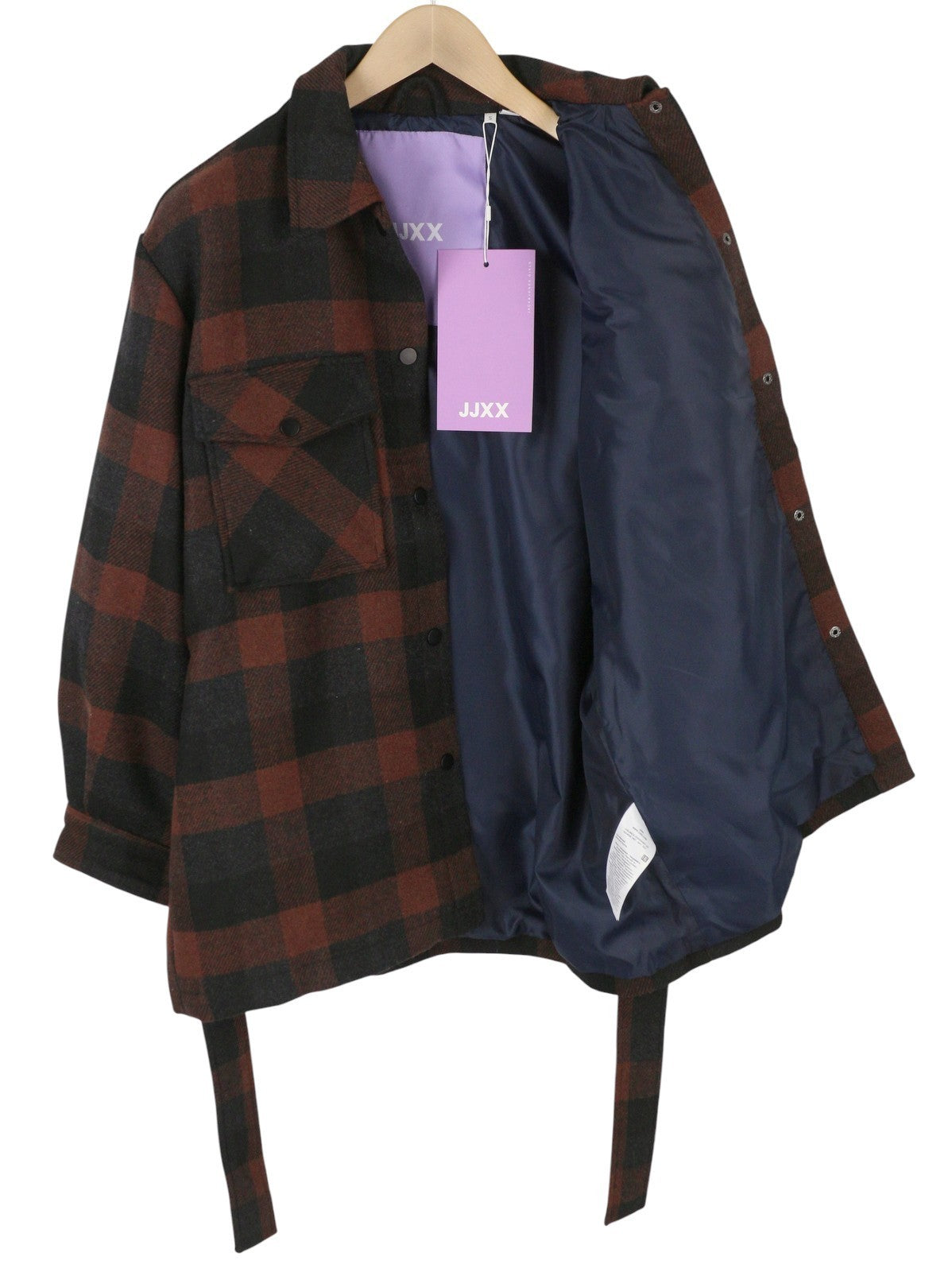 JJXX Jack&Jones Blanca Overshirt Women Coat S Black Snap Buttons Wool Belted