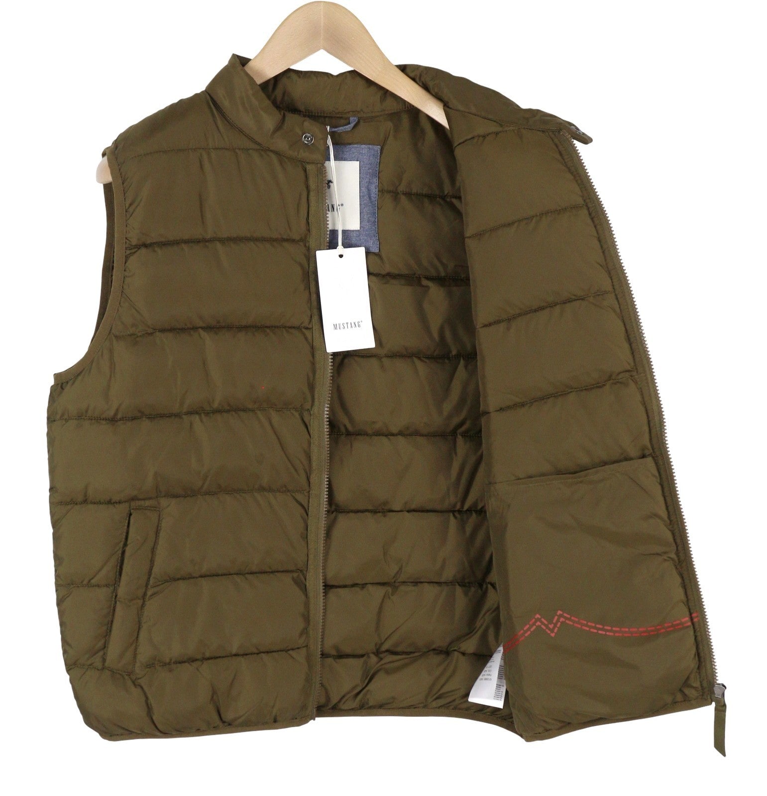 MUSTANG Dennis Light Padded Men Waistcoat M Brown Band Neck Quilted Zip Vest