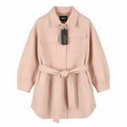 ONLY Dawn BF Shacket Women Coat M Light Pink Melange Snap Buttons Belted
