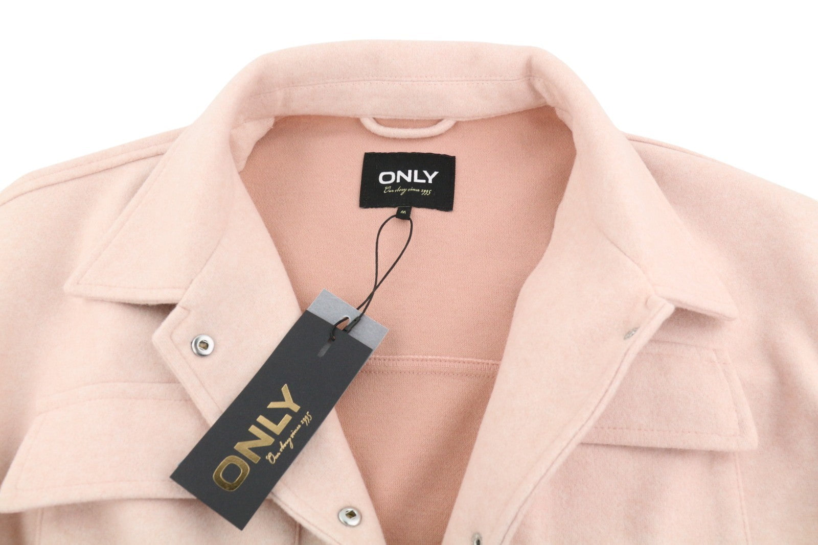 ONLY Dawn BF Shacket Women Coat M Light Pink Melange Snap Buttons Belted
