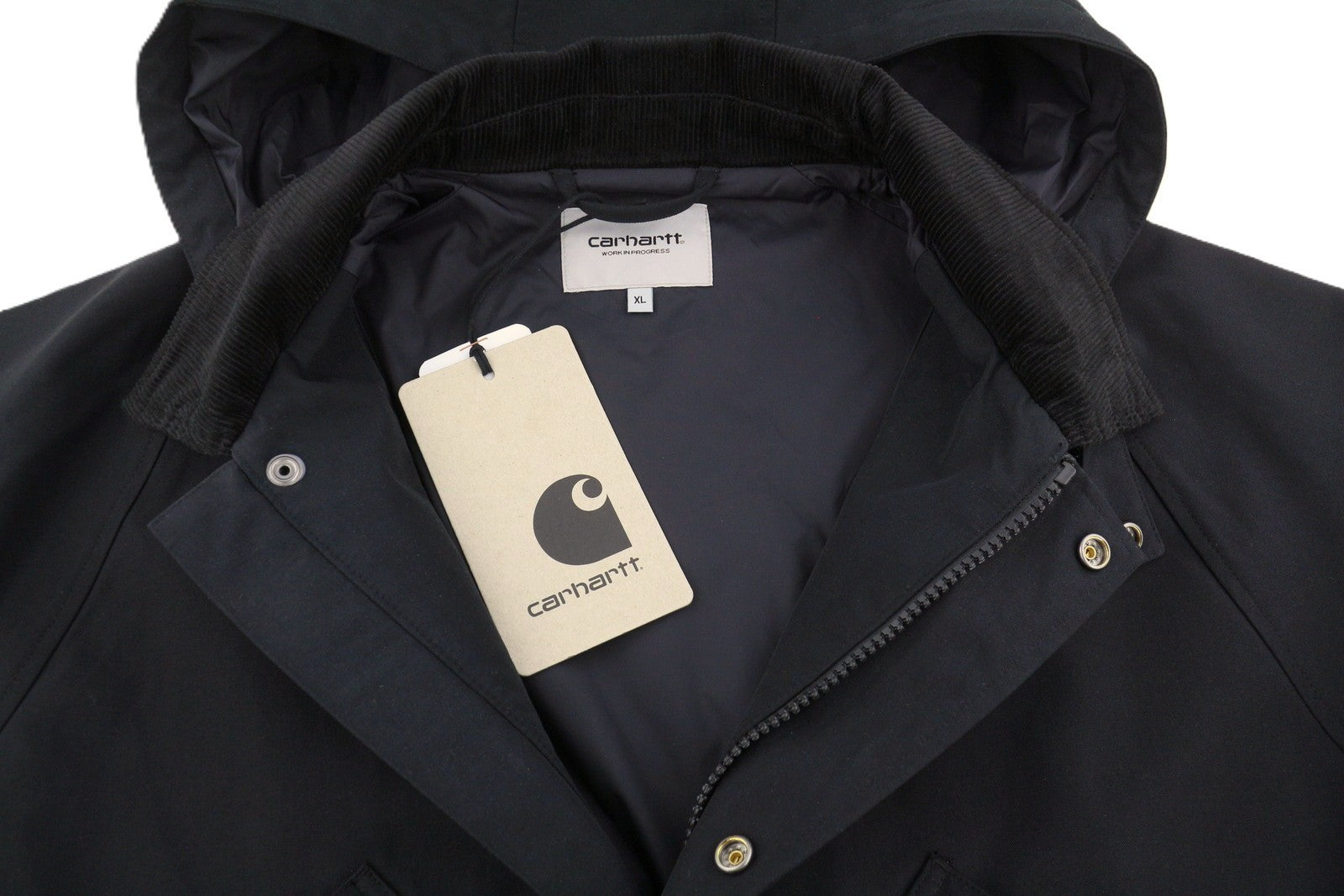 Carhartt Clarton Men Jacket XL Black Removable Hood Full Zip Lightweight RRP299