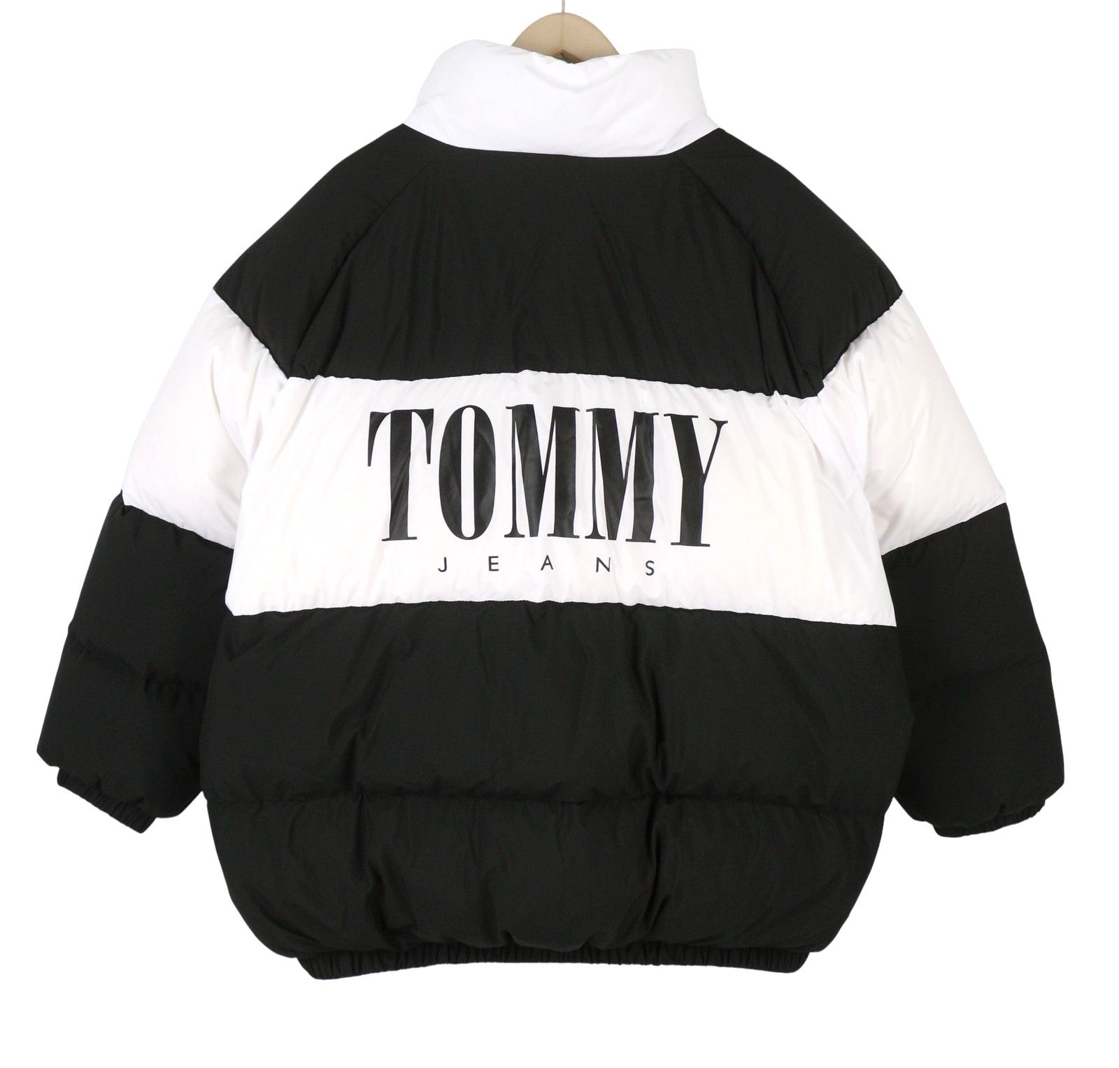 TOMMY HILFIGER Oversize Fashion Puffer Women Jacket L Black Duck Down RRP289