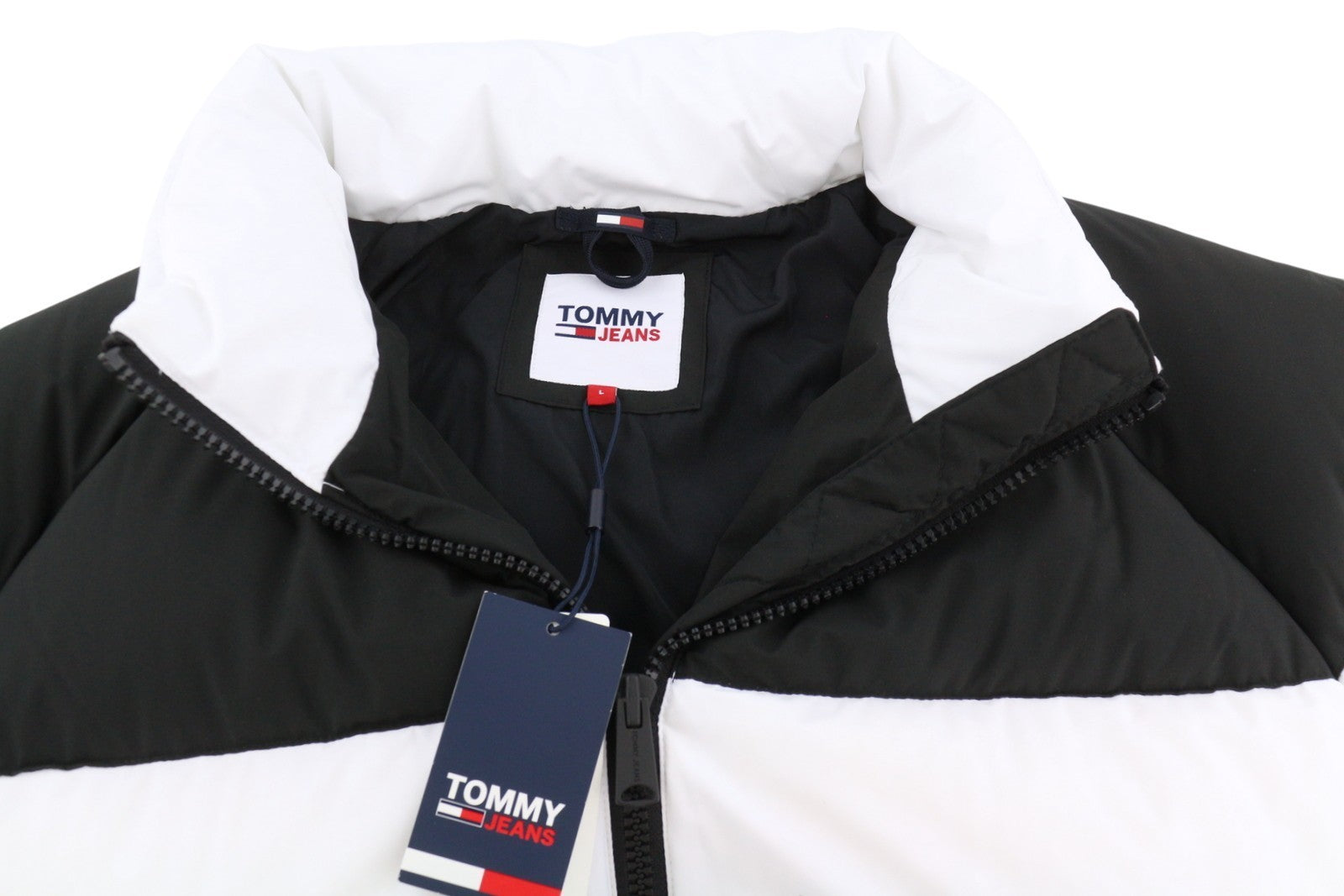 TOMMY HILFIGER Oversize Fashion Puffer Women Jacket L Black Duck Down RRP289