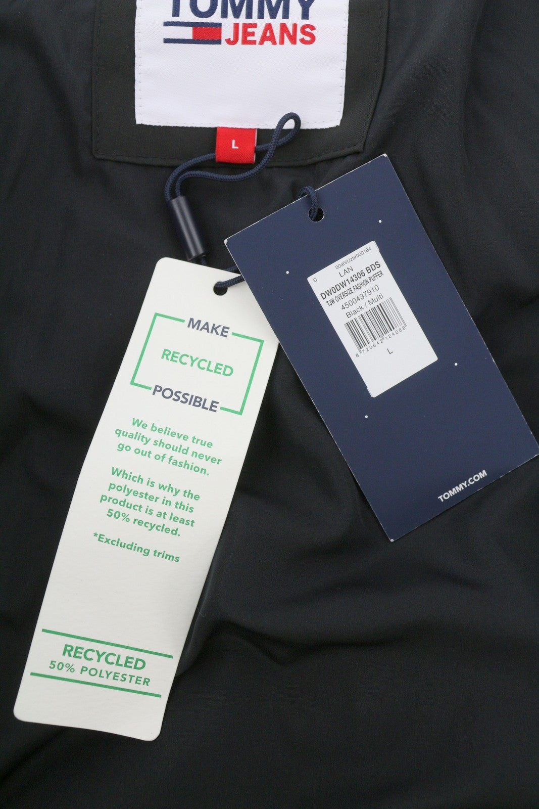 TOMMY HILFIGER Oversize Fashion Puffer Women Jacket L Black Duck Down RRP289