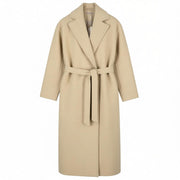 ANNA FIELD Women Coat L TALL Beige Melange Notch Lapel Belted Mid-Length