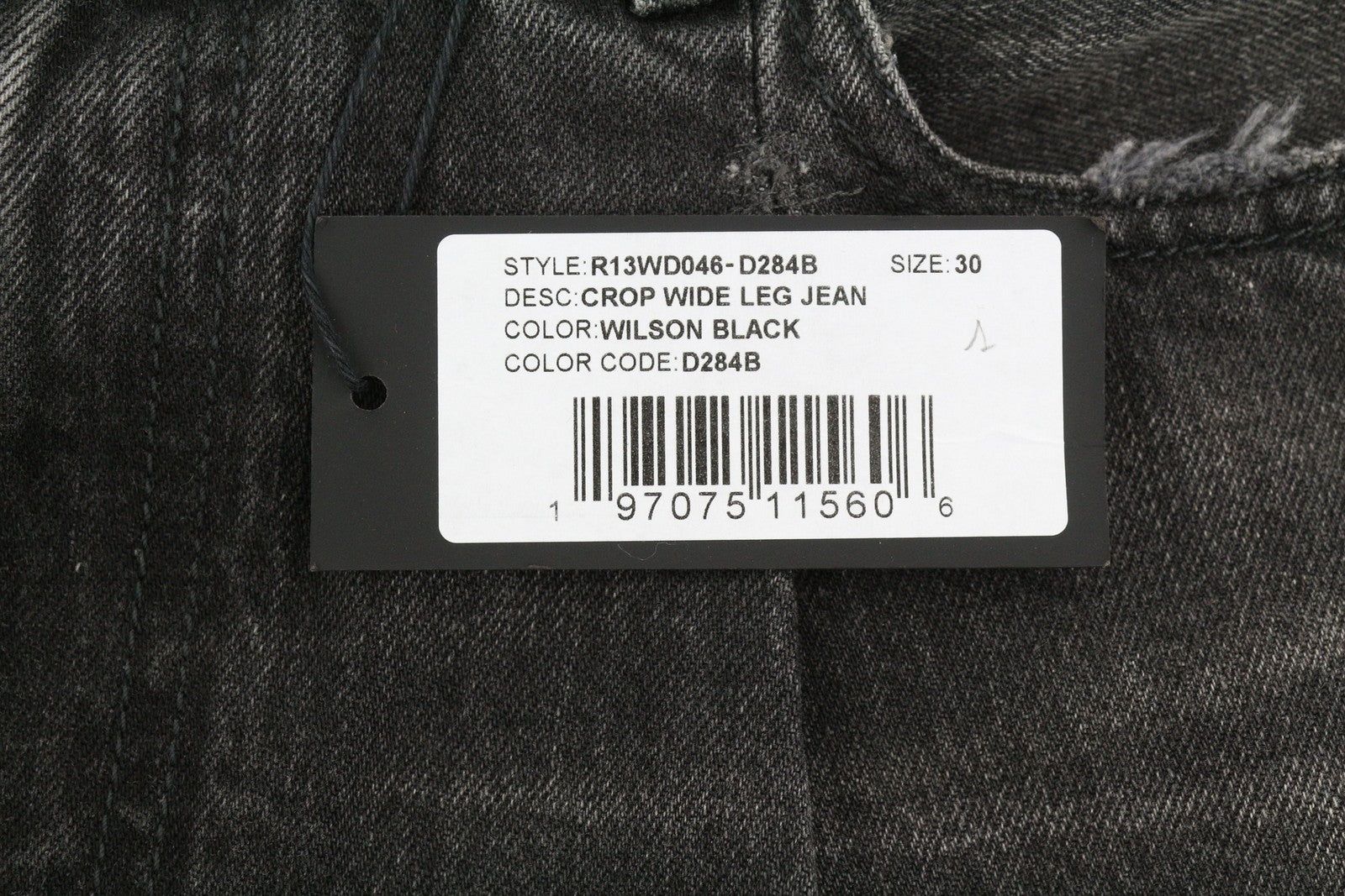 R13 Crop Wide Leg Women Jeans 30 Wilson Black Faded Distress Ankle PS25 RRP695